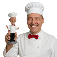 Custom Bobblehead Chef Dude Wearing Bow Tie And Apron Welcoming All - Careers & Professionals Chefs Personalized Bobblehead & Cake Topper