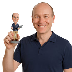 Custom Bobblehead Computer Geek Holding A Laptop - Careers & Professionals Architects & Engineers Personalized Bobblehead & Cake Topper