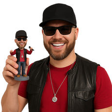 Custom Bobblehead Barber Dude Ready With His Equipment Wearing T-Shirt And Jeans - Careers & Professionals Barbers & Hairstylists Personalized Bobblehead & Cake Topper