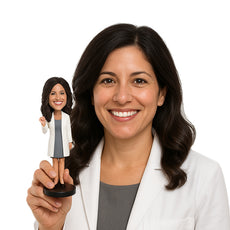 Custom Bobblehead Female Dentist Showing Off A Denture Prop - Careers & Professionals Dentists Personalized Bobblehead & Cake Topper