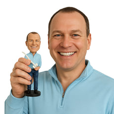 Custom Bobblehead Relaxed chiropractor holding a spinal bone and wearing a 3/4 zip up jacket, jeans ans nice shoes - Careers & Professionals Chiropractors Personalized Bobblehead & Action Figure
