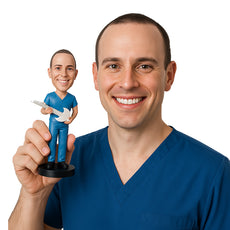 Custom Bobblehead Chiropractor In Scrubs Holding A Spine In Hand - Careers & Professionals Chiropractors Personalized Bobblehead & Cake Topper