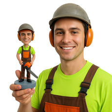 Custom Bobblehead Lumber dude wearing safety vest and holding a chainsaw  - Careers & Professionals Architects & Engineers Personalized Bobblehead & Action Figure