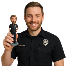 Custom Bobblehead Fully geared police officer ready for days work with one hand on the hip - Careers & Professionals Arms Forces Personalized Bobblehead & Action Figure