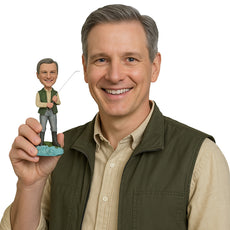 Custom Bobblehead Fisherman Pal Waiting For His Catch - Sports & Hobbies Fishing Personalized Bobblehead & Cake Topper