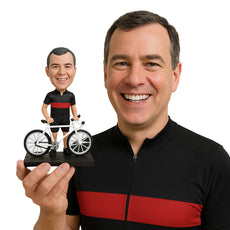 Custom Bobblehead Male Cyclist Posing Behind His Fast Bicycle - Sports & Hobbies Cycling Personalized Bobblehead & Cake Topper
