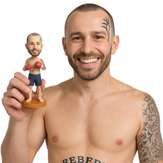 Custom Bobblehead Male Boxing Player Wearing Shorts Ready For The Challenge - Sports & Hobbies Boxing & Martial Arts Personalized Bobblehead & Cake Topper