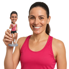 Custom Bobblehead Female Runner Running In The Marathon - Sports & Hobbies Running Personalized Bobblehead & Cake Topper