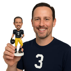 Custom Bobblehead Strong Football Player Giving A Pose With The Ball Under His Feet In Helmet In Hand - Sports & Hobbies Football Personalized Bobblehead & Cake Topper