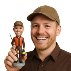 Custom Bobblehead Male Hunter Wearing Vintage Hunting Outfit With A Riffle And Kerosene Lamp - Sports & Hobbies Hunting & Outdoors Personalized Bobblehead & Cake Topper