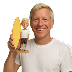 Custom Bobblehead Sexy Male Surfer Wearing T-Shirt And Shorts With Surfing Board In Hand - Sports & Hobbies Surfing & Water Sports Personalized Bobblehead & Cake Topper