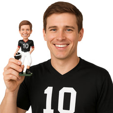 Custom Bobblehead Young Male Football Player Posing With The Ball Under His Feet - Sports & Hobbies Football Personalized Bobblehead & Cake Topper