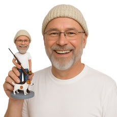 Custom Bobblehead Male Hunter Wearing T-Shirt And Jeans Out Hunting With His Pet Dog And Riffle In Hand - Sports & Hobbies Ice & Field Hockey Personalized Bobblehead & Cake Topper