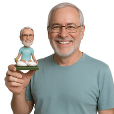 Custom Bobblehead Male Yoga Fan In Relaxing Pose And With Apple In Hand - Sports & Hobbies Yoga & Relaxation Personalized Bobblehead & Cake Topper