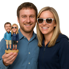 Custom Bobblehead Charming Hiking Couple Going Around The Globe Looking For Adventure - Sports & Hobbies Hunting & Outdoors Personalized Bobblehead & Cake Topper