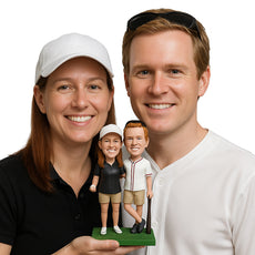 Custom Bobblehead Baseball Loving Couple Wearing Shorts And Jerseys Posing For A Picture - Sports & Hobbies Baseball & Softball Personalized Bobblehead & Cake Topper
