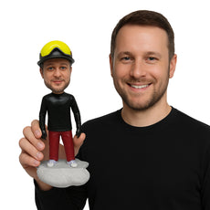 Custom Bobblehead Cool Dude Snow Boarder Posing With Board Under Feet - Sports & Hobbies Skiing & Skating Personalized Bobblehead & Cake Topper