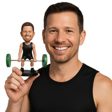 Custom Bobblehead Male Weightlifter Trying To Lift The Heavy One - Sports & Hobbies Weight Lifting & Body Building Personalized Bobblehead & Cake Topper