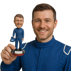 Custom Bobblehead Stylish Car Racer Eager For The Race To Start - Sports & Hobbies Car Racing Personalized Bobblehead & Cake Topper