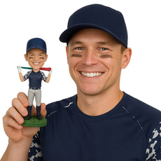 Custom Bobblehead Smart Dude In Casual Attire Posing With A Baseball Bat - Sports & Hobbies Baseball & Softball Personalized Bobblehead & Cake Topper