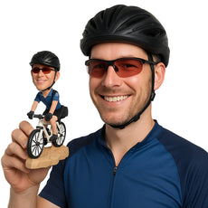 Custom Bobblehead Male Cyclist In Cycling Outfit Racing With His Bicycle - Sports & Hobbies Cycling Personalized Bobblehead & Cake Topper