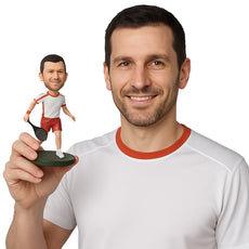 Custom Bobblehead Strong Male Tennis Player Going For The Win - Sports & Hobbies Tennis Personalized Bobblehead & Cake Topper