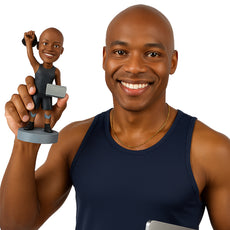 Custom Bobblehead Personal trainer giving online classes through his laptop - Sports & Hobbies Weight Lifting & Body Building Personalized Bobblehead & Action Figure