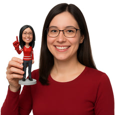 Custom Bobblehead Gorgeous Female Cheerleader Cheering For Her Team With A Hand Prop - Sports & Hobbies Cheerleading Personalized Bobblehead & Cake Topper