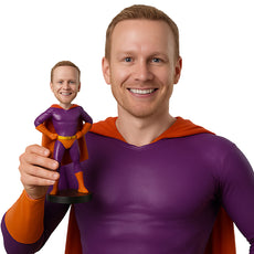 Custom Bobblehead Superhero In Action Costume And Long Cape - Super Heroes & Movies Super Heroes Personalized Bobblehead & Cake Topper