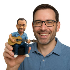 Custom Bobblehead Guitar Player Sitting On Sofa And Ready To Play Some Tunes - Musicians & Arts Strings Instruments Personalized Bobblehead & Cake Topper