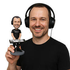 Custom Bobblehead Electric Keyboard Player Wearing Stylish T-Shirt - Musicians & Arts Percussion Instruments Personalized Bobblehead & Cake Topper