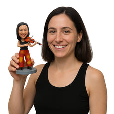 Custom Bobblehead Female Violin Player Wearing Casual Outfit - Musicians & Arts Strings Instruments Personalized Bobblehead & Cake Topper