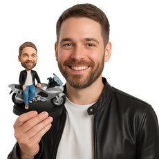 Custom Bobblehead Cool dude leaning on his motorcycle wearing leather jacket pants and nice boots - Motor Vehicles Motorcycles Personalized Bobblehead & Action Figure