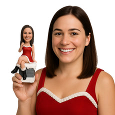 Custom Bobblehead Girl In Strapless Santa Claus Outfit Sitting On A Wall - Holidays & Festivities Christmas Personalized Bobblehead & Cake Topper