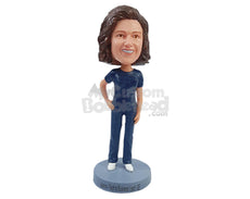 Custom Bobblehead Casual female coorporate wearing a t-shirt with pants and casual shoes - Leisure & Casual Casual Females Personalized Bobblehead & Action Figure