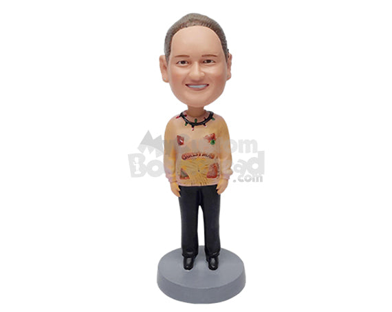 Custom Bobblehead Funny guy wearing an interesting sweater with pants and casual shoes - Leisure & Casual Casual Males Personalized Bobblehead & Action Figure