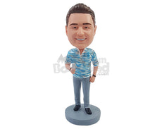 Custom Bobblehead Elegant dude wearng fashonable colorful shirt holding a champagne glass - Leisure & Casual Casual Males Personalized Bobblehead & Action Figure