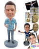 Custom Bobblehead Elegant dude wearng fashonable colorful shirt holding a champagne glass - Leisure & Casual Casual Males Personalized Bobblehead & Action Figure