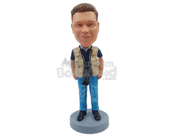 Custom Bobblehead Professional News photographer wearng a camera around the neck with a vest one - Leisure & Casual Casual Males Personalized Bobblehead & Action Figure