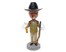 Custom Bobblehead Clasical Cowboy look dude wearing a leather jacket wth a shotgun and a tequla bottle - Leisure & Casual Casual Males Personalized Bobblehead & Action Figure
