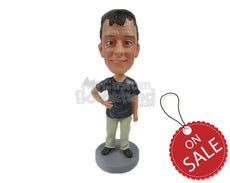 Custom Bobblehead Smiling Male In Day To Day Ware With Hands On Waist - Leisure & Casual Casual Males Personalized Bobblehead & Cake Topper
