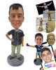 Custom Bobblehead Smiling Male In Day To Day Ware With Hands On Waist - Leisure & Casual Casual Males Personalized Bobblehead & Cake Topper