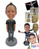 Custom Bobblehead Handsome Smiling Dude Standing Upright In Cool T-Shirt - Leisure & Casual Casual Males Personalized Bobblehead & Cake Topper