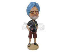 Custom Bobblehead Stylish Male With Turban And Glasses Getting Ready For Vacation - Leisure & Casual Casual Males Personalized Bobblehead & Cake Topper