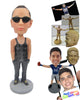 Custom Bobblehead Cool Dude In Vest And Track Pants With Hands In Pocket - Leisure & Casual Casual Males Personalized Bobblehead & Cake Topper