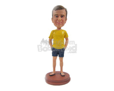 Custom Bobblehead Happy Smart Male In Shorts With Hands In Pocket - Leisure & Casual Casual Males Personalized Bobblehead & Cake Topper