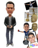 Custom Bobblehead Handsome Alpha Male In Jacket Holding Mobile In Hand - Leisure & Casual Casual Males Personalized Bobblehead & Cake Topper