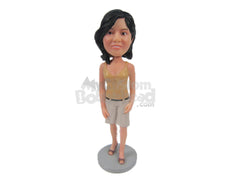 Custom Bobblehead Sexy Lady In Shorts And Shiny Top - Leisure & Casual Casual Females Personalized Bobblehead & Cake Topper