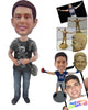 Custom Bobblehead Cool Guy In Stylish Tshirt With Side Bag And Mobile In His Hand - Leisure & Casual Casual Males Personalized Bobblehead & Cake Topper