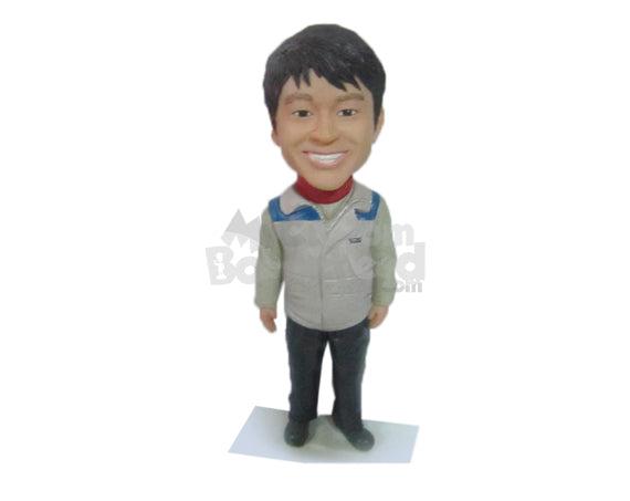 Custom Bobblehead Happy Male In High Neck Tshirt And Sleeveless Jacket - Leisure & Casual Casual Males Personalized Bobblehead & Cake Topper